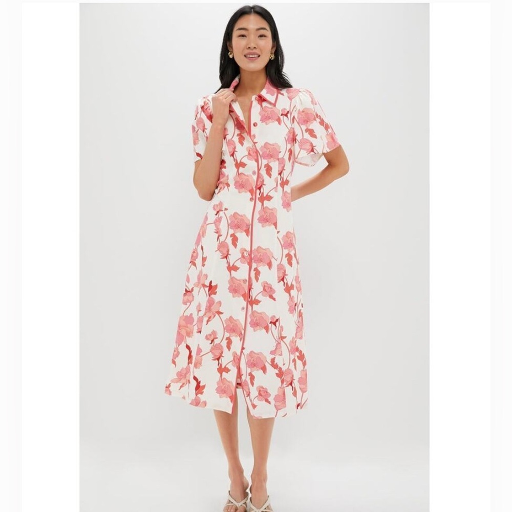 HYACINTH HOUSE Coral Multi Floral Peppa Midi Dress Size M NWT